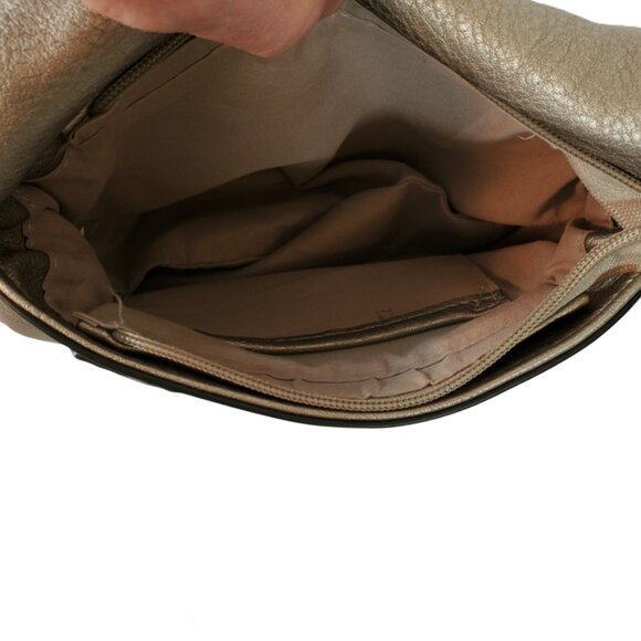 Silver Front Flap Expandable Crossbody Bag Purse. Faux Leather Adjustable Strap. - Picture 7 of 11